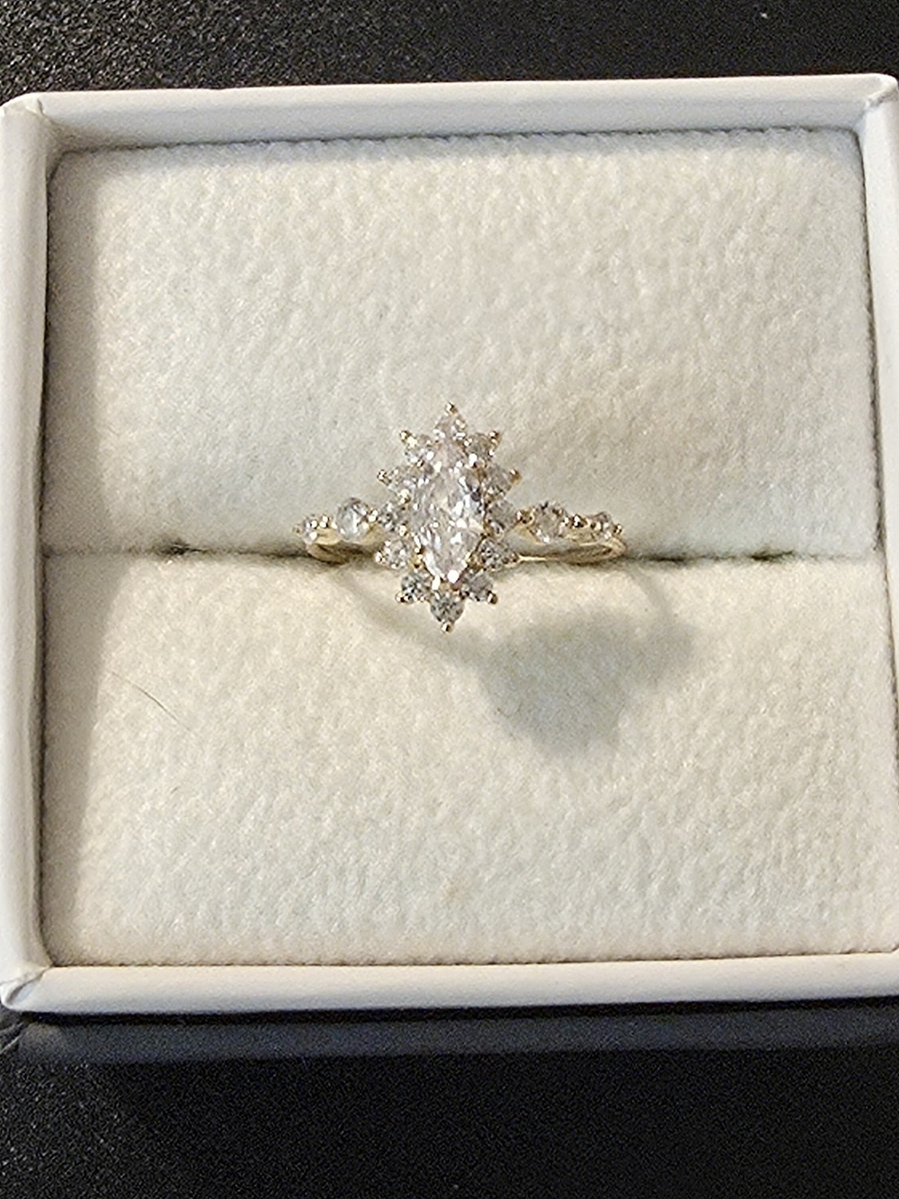 Gold Marquise Halo Moissanite Ring Size 6 & 7 - Picture 6 of 10